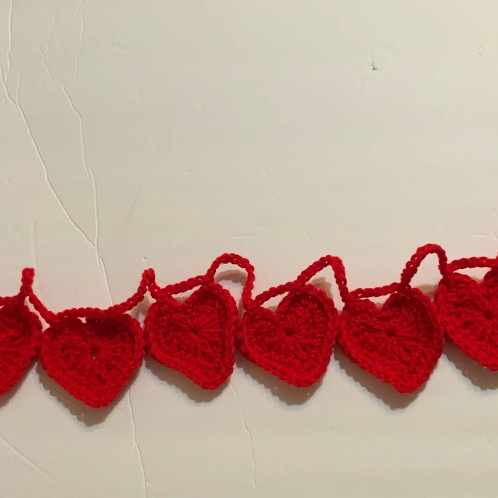 Garland Valentines 10 Red Heart New Handmade Crochet